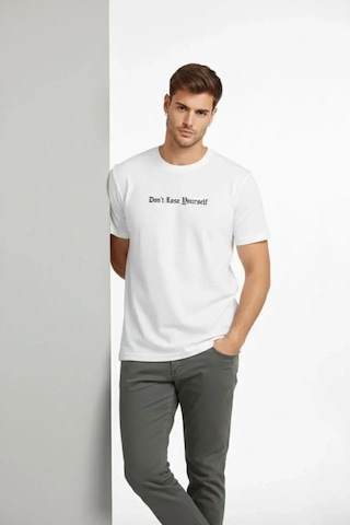 Vexor Erkek Wafıl Kumaş Tişört Regular Kalıp Bisiklet Yaka Baskılı Günlük Basic T-shirt - Beyaz