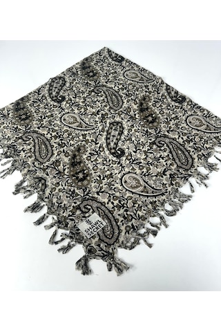 Shawl Secret Sökme Boncuklu Pamuk Yazma - 05868 Krem-vizon