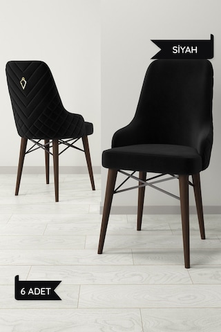 Ege Serisi,ceviz Gürgen Ayaklı 1.sınıf Babyface Kumaş Krem Sandalye 6 Adet Siyah