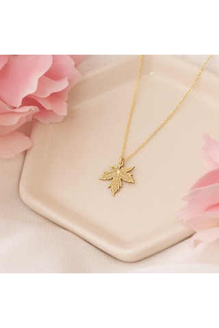 Dkmn Gümüş Damarlı Çınar Yaprağı Gümüş Kolye