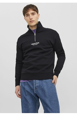 Jack & Jones Dik Yaka Yarım Fermuarlı Sweatshirt - Vesterbro 12241777 Black Yeşil
