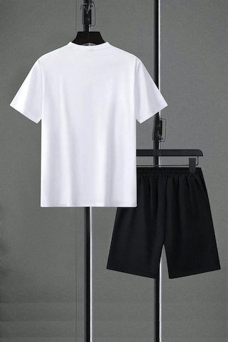 Uyguntarz Unisex Believe Detay Baskılı Şort Takım Beyaz