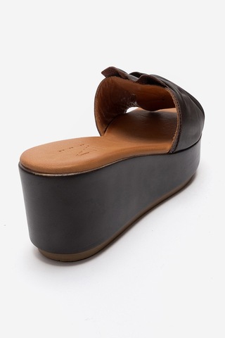 Luvishoes Jeff Kahverengi Cilt Hakiki Deri Fiyonklu Kadın Dolgu Topuklu Terlik