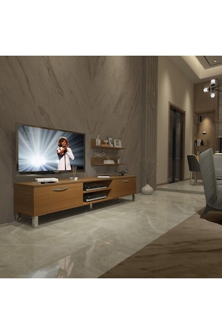 Decoraktiv Eko 4 Slm Dvd Krom Ayaklı Tv Ünitesi Tv Sehpası Ceviz