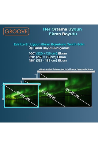 Groove Vizio Pro 100 Inch Blackout Işık Geçirmez Elektrikli Otomatik Kumandalı Projeksiyon Perdesi 220x125cm +motorlu+canlı Renkler+göz Koruması+leke Tutmaz Projector