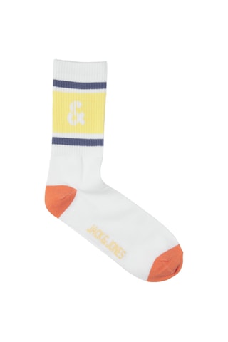 Jack & Jones Çizgili ve Logolu Tekli Çorap - Retro 12250746 Beyaz - Sarı Beyaz