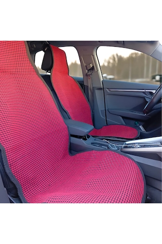 Universal Terletmez Oto Koltuk Koruyucu Kılıf - 2 Adet Ön, 1 Adet Arka Kırmızı