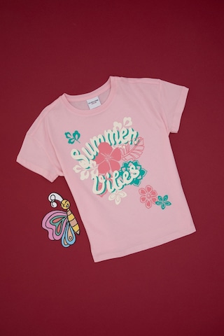 U.S. Polo Assn. Kız Çocuk Açık Pembe Comfort Fit Bisiklet Yaka Baskılı Pamuk Tişört 50306203-VR078