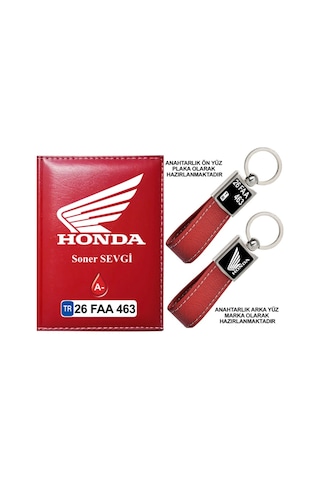 Plakanıza Özel Honda Motor Logolu Kırmızı Ruhsat Kabı Ve Anahtarlık Plakanıza Özel Honda Motor Logolu Kırmızı Ruhsat Kabı Ve Anahtarlık