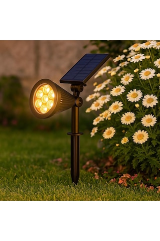 Solar Led Bahçe Armatürü Işık Güneş Enerjili Kazıklı Duvar Montajlı Çim Aydınlatma Lambası 7 Led Ip65 90 L