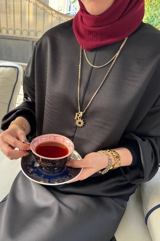 Rabia Şamlı Saten Sweat Siyah Normal
