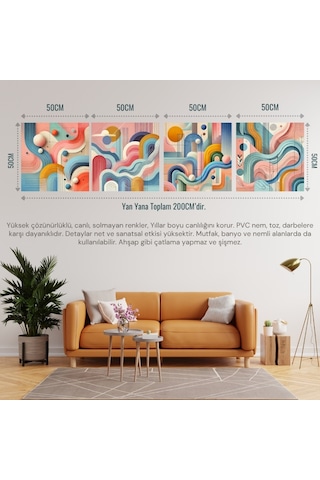 İskandinav Soyut Tablo Set Çerçevesiz 50x50cm Pvc Tablo 4'lü Set 013 Her Bir Tablo 50x50cm Büyüklüğündedir.