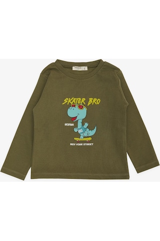 Breeze Girls & Boys Erkek Çocuk Uzun Kollu Tişört Kaykaycı Gözlüklü Dinozor Baskılı 1-4 Yaş, Haki Yeşil-haki Yeşil Haki
