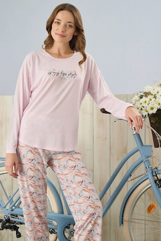 Pijamoni Polivisyon Kumaş Pembe Pijama Takımı