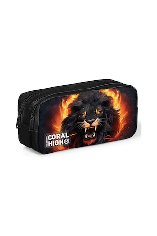 Coral High Siyah Aslan Desenli Erkek Çocuk İki Gözlü Kalemlik Çok Renkli