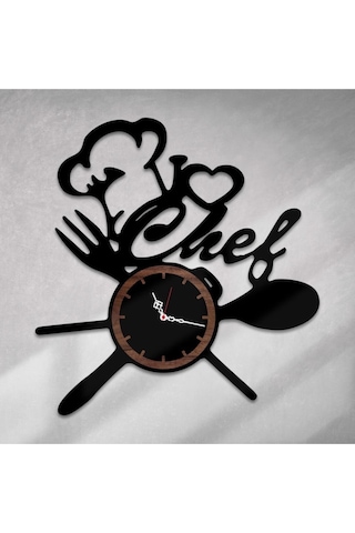 Ümra lazer I Love Chef Tasarımlı Ahşap Mdf Mutfak Saati Kahverengi