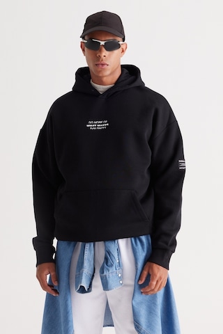 AC&Co / Altınyıldız Classics Erkek Sıyah Oversize Fit Bol Kesim Kapüşonlu İçi Polarlı Pamuklu Sweatshirt Siyah