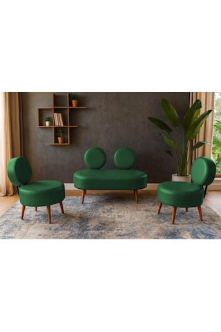 Dünya Modern Deri Koltuk Takımı Şıklık Ve Konforun Buluşması Ofis & Ev Ceviz Ayak Yeşil Yeşil