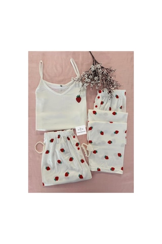 Mh Moony Homewears 3'lü Fragaria Çilek Yumuşacık Pijama Takımı Yeşil Ve Kırmızı