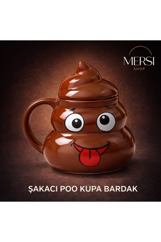 Şakacı Poo Emoji Kupa Bardak Kapaklı Komik Seramik Kahve Ve Çay Kupası Kahverengi