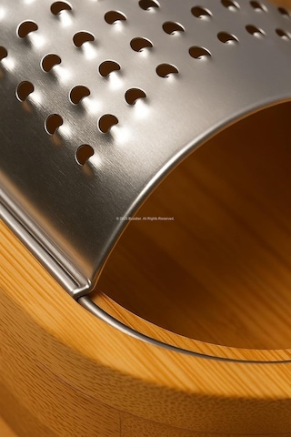 Lexroo Ahşap Bambu Hazneli, Yatay Oval Metal Bombeli, Çok Amaçlı İnce Rende, 7 X 15,5 Cm, Peynir Paslanmaz Çelik