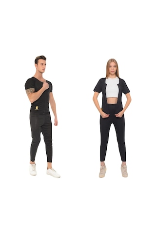 Zayıflama Incelme Terleten Termal Takım Fermuarlı Ve Tayt Terleme Kıyafeti Termal Sauna Kıyafeti Siyah