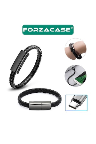 Forzacase İos Android Tablet Telefonlar İle Uyumlu Type-c To Usb Deri Bileklik Şarj Data Kablosu Pd 66w - Fc1249 Siyah