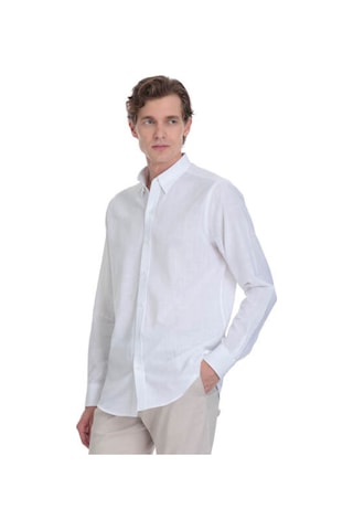 Hatemoğlu Beyaz Comfort Fit 100% Pamuk Düğmeli Yaka Uzun Kollu Casual Gömlek 4111993