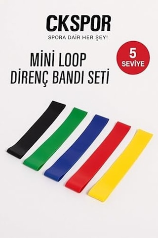 Ayrex Aerobik Bant 5'li Seti, Kademeli Dirençli Spor Lastik, Çok Renkli