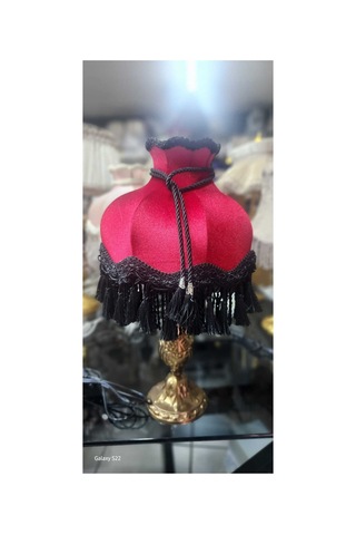Klasik Abajur Bordo Başlık Siyah Saçak - Bronz Ayak 51cm.