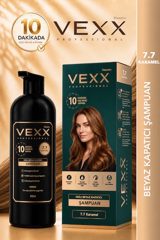 Vexx Professional Beyaz Kapatıcı Pratik Boya Şampuan Karamel 7.7 Amonyaksız Formül 300 Ml.