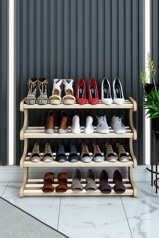 Selvi- Safir Meşe -4 Raflı Ahşap Ayakkabılık -çok Amaçlı Dekoratif Raf, Organizer Beyaz - Safirmeşe