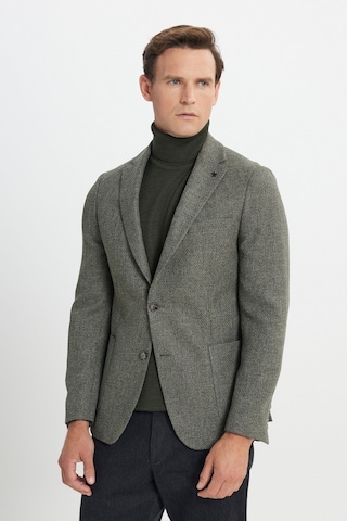 Erkek Hakı Slim Fit Dar Kesim Mono Yaka Desenli Torba Cepli Ceket Haki