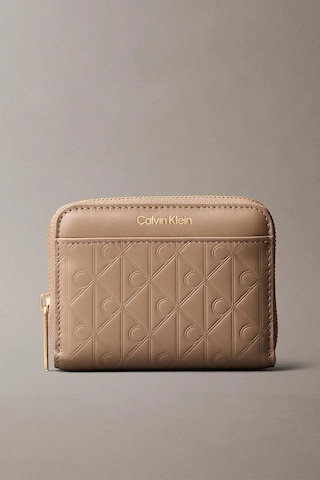 Calvin Klein Emblem Aop Embossed Zıp Around Kadın Bej Cüzdan-12240 Bej