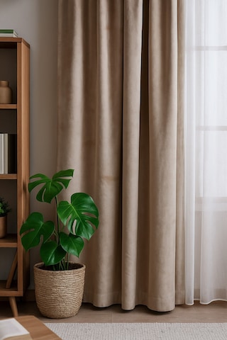 Süet Elit Kadife Dokulu Natural Fon Perde Salon Oturma Odası Yatak Odası Antre Bej