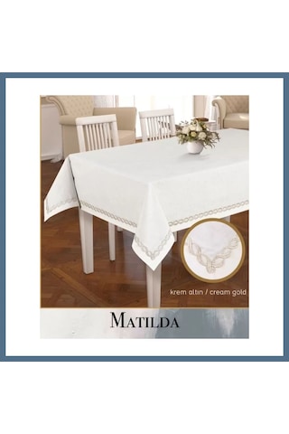 Buradabulabilirsin Matilda Krem-gold 155x220 Cm Keten Masa Örtüsü Yemek Masası Örtüsü Tablecloth Modern Bbz Krem - Gold