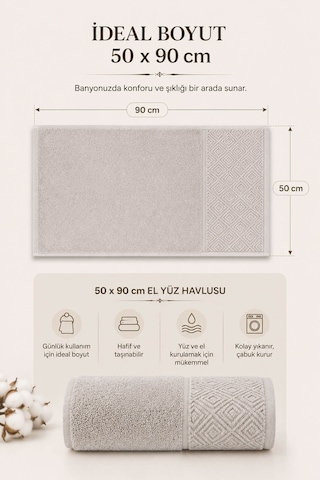El Yüz Havlusu 50x90 Cm %100 Pamuk Kısmi Kadife Jakar Nova Collection Bej