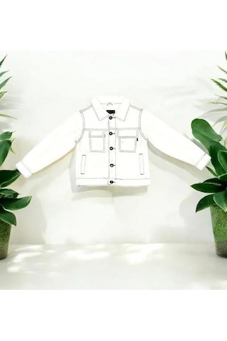 Kız Çocuk Beyaz Cep Detaylı Kot Ceket-15258 Beyaz