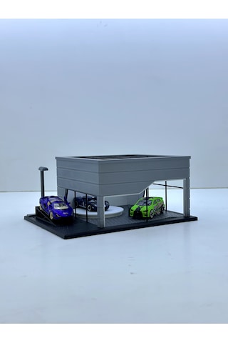 1/64 Ölçekli Gri Renk Showroom Tasarımlı Diorama Araç Sergileme Garajı 3d Baskı