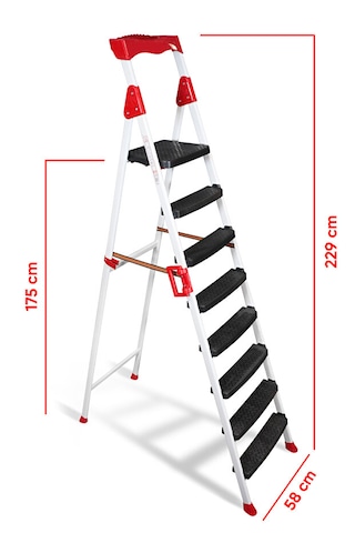 Elegance 7+1 Geniş Basamaklı Kolay Taşıma Aparatlı Merdiven Kaliteli Paslanmaz 7+1 Basamaklı