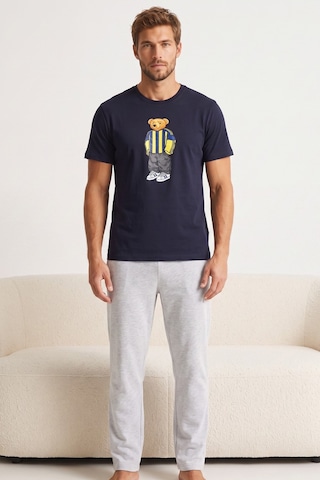 Siyah İnci Baskılı Pamuklu Örme Kısa Kollu Pijama Takım 8075 Lacivert