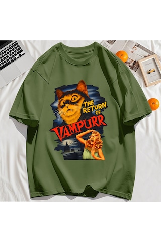 Startmore Y2k Vintage Tişört Tee Büyük Bir Kedi Ve Dişleri Baskıla Gri