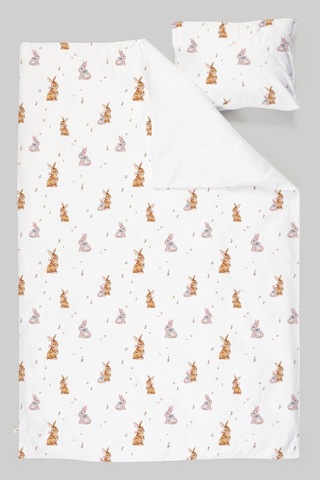 Organik Tek Kişilik Nevresim Takımı 160x220 - Neşeli Tavşan Notaları Renkli