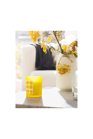 Ikea Svartoxbar Cam Kaplı Kokulu Mum 10 X 10 Cm Mimoza Sarı - Açık Sarı