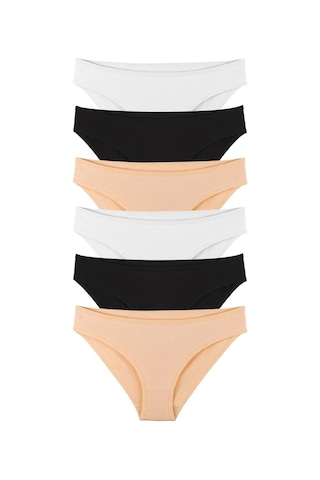 Sensu Kadın Beli Lastikli 6'lı Slip Külot Çok Renkli Karışık