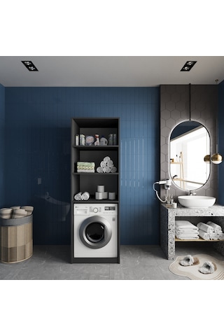 Venedik Çamaşır Ve Kurutma Makinesi Dolabı Banyo Dolabı Füme Beyaz Antrasit - Beyaz