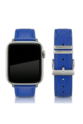 Goldoni Apple Watch Uyumlu Koyu Mavi İnce Gerçek Deri Kordonu Metal Köprülü