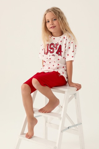 U.S. Polo Assn. Lisanslı Heart Pattern Kırmızı Kız Çocuk Kapri Takım 5274-43204 Krem - Kırmızı