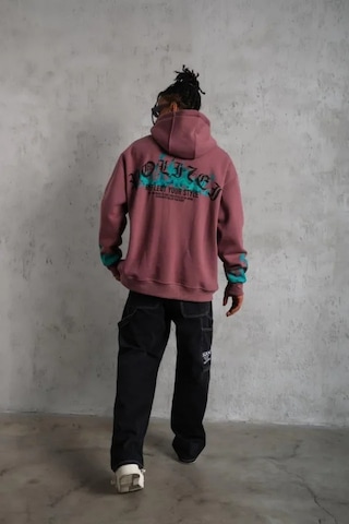 Veraura Lifestyle Erkek Üç İplik Içi Pamuklu Alev Baskılı Kapüşonlu Sweatshirt - Gül Kurusu Gülkurusu