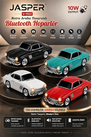 Jasper Jpr-1503 Turkuaz 10w Bluetooth Hoparlörlü Retro Araba Tasarım Fm Radyo, Usb, Tf Kart, Aux Ve Mp3 Çalar 65025441